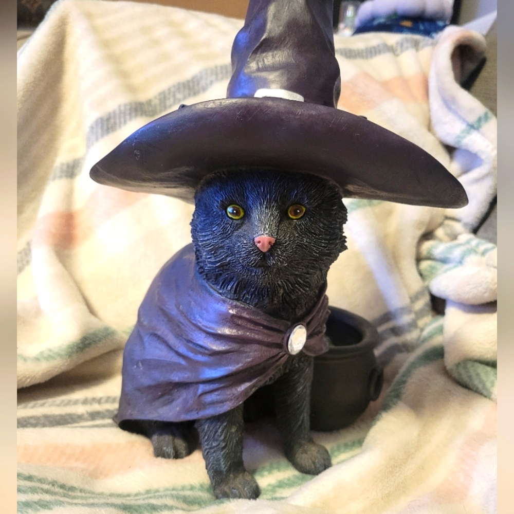 Witch Cat Figurine - Black and Purple